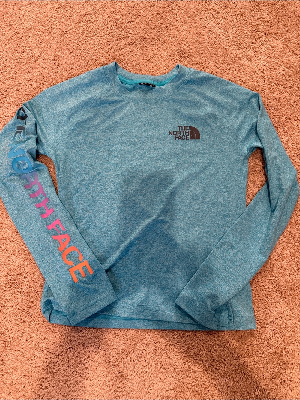 The North Face heathered Teal Long Sleeve upf 40+